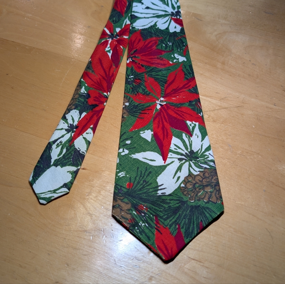 Christmas Poinsettia Men's Necktie 54" Cotton/Linen
